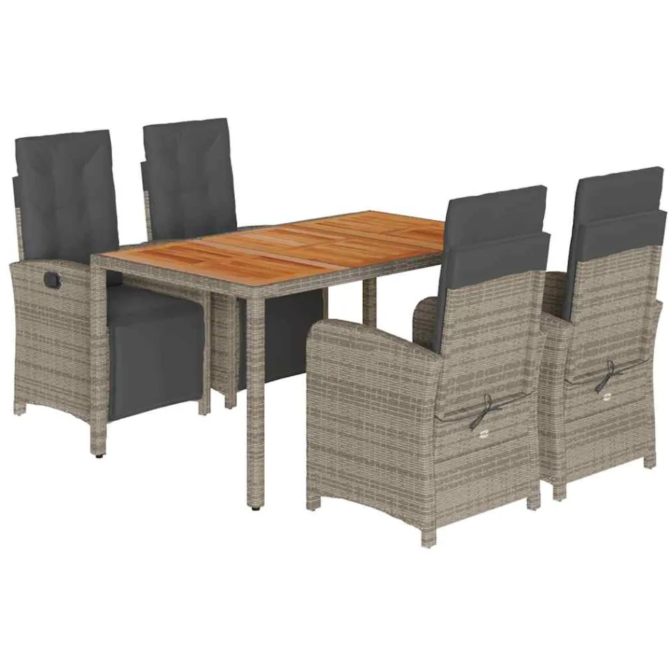 vidaXL 5-delige Tuinset met kussens poly rattan grijs, foto 3