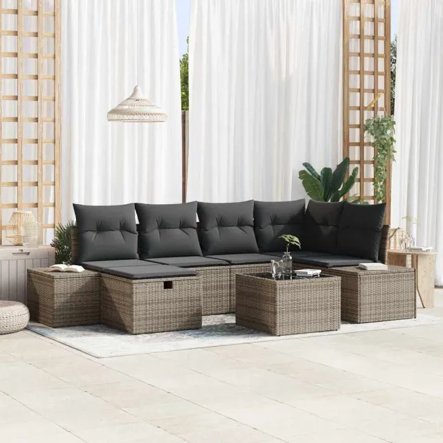 vidaXL Bankstel 7 st poly rattan Grijs