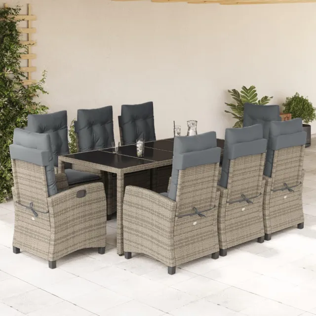 vidaXL 9-delige Tuinset met kussens poly rattan grijs, foto 2