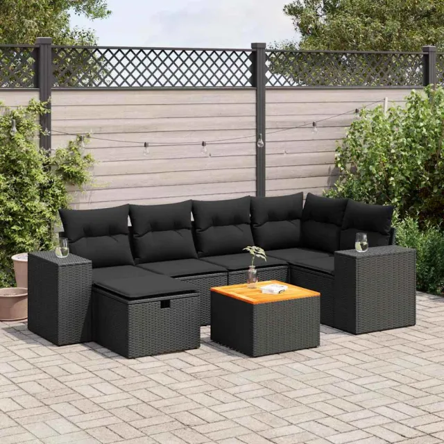 vidaXL 7-delige Loungeset met kussens poly rattan zwart, foto 2