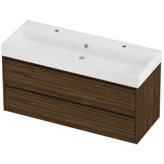 Proline Podium Badmeubelset Polystone Loft 2 Gaten 120x46x62 cm Mat White Cabana Oak Eiken