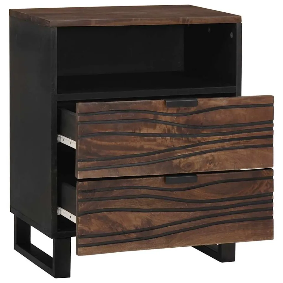 vidaXL Nachtkastje Walnotenhout 50 x 33 x 62 cm Bewerkt hout bruin, foto 2