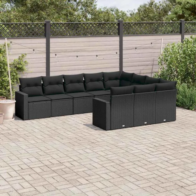 vidaXL 10-delige Loungeset met kussens poly rattan zwart, foto 2