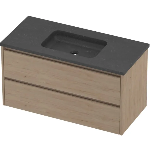 Proline Rollo Badmeubelset Hardsteen Elegant Zonder Gat 100x46x54 cm Blue Stone Ideal Oak Eiken