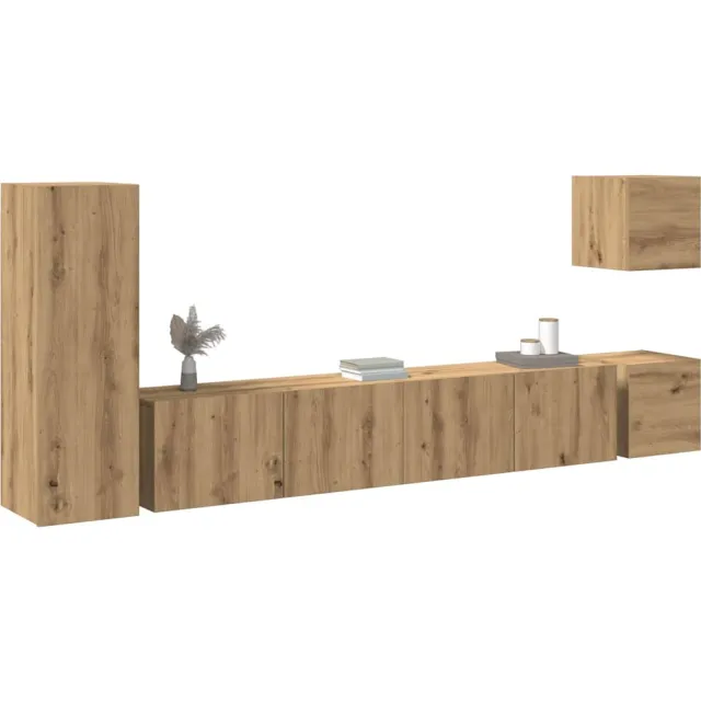 vidaXL 5-delig Tv-meubelset wandmontage bewerkt hout artisanaal eiken Bruin