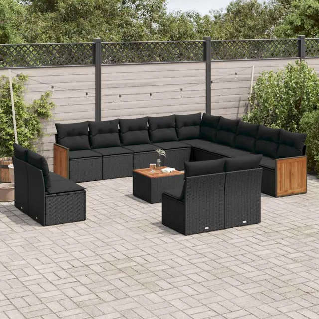vidaXL 14-delige Loungeset met kussens poly rattan zwart, foto 2
