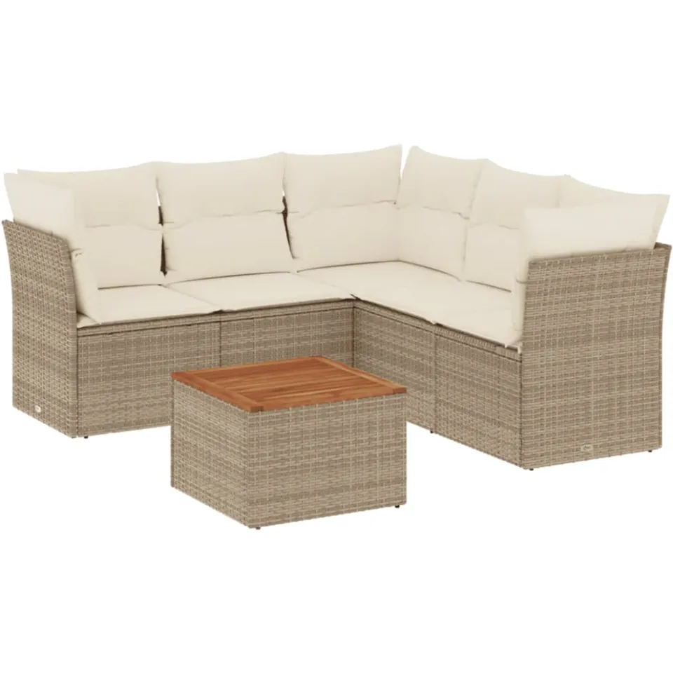 vidaXL 6-delige Loungeset met kussens poly rattan beige, foto 3