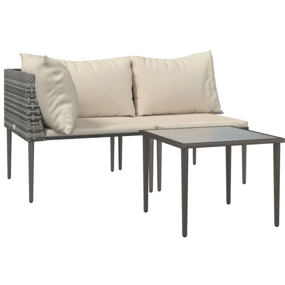 vidaXL 3-delige Loungeset met kussens poly rattan grijs, foto 2