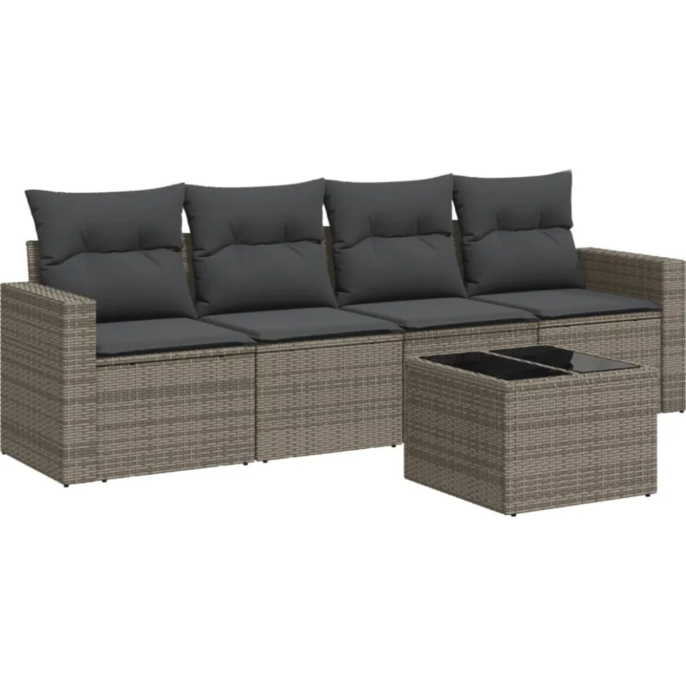 vidaXL 5-delige Loungeset met kussens poly rattan grijs