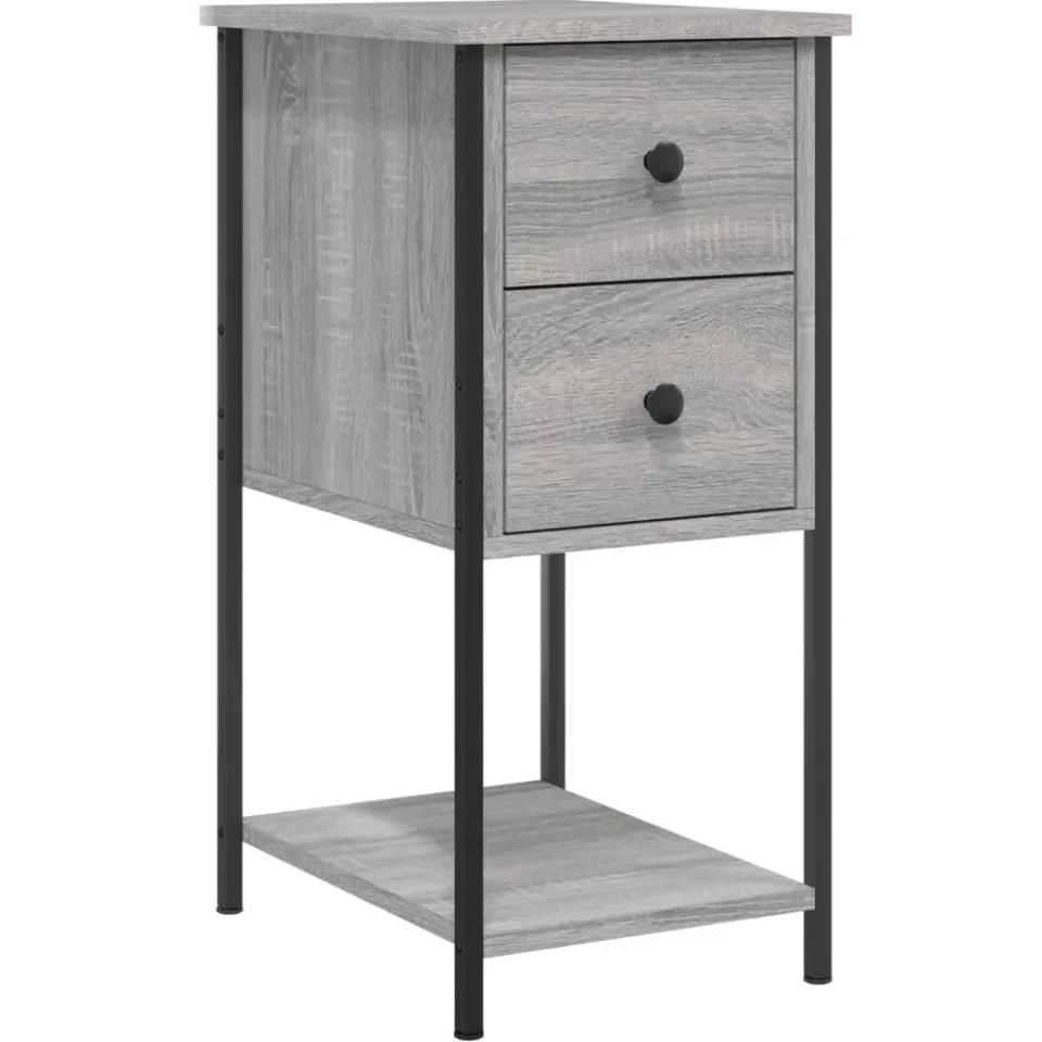 vidaXL Nachtkastje 32x42x70 cm bewerkt hout grijs sonoma eikenkleurig, foto 3