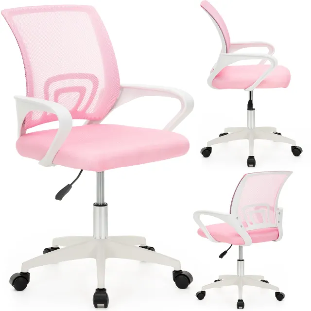 springos Bureaustoel - Draaibaar - Metalen Onderstel - Kunststof - Roze/Wit - 120 kg