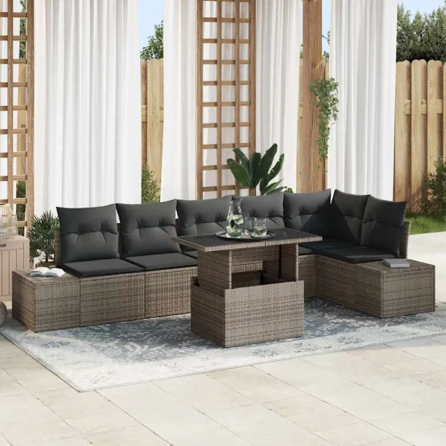 vidaXL Tuin Sofa Set 7 st Grijs poly rattan, foto 2