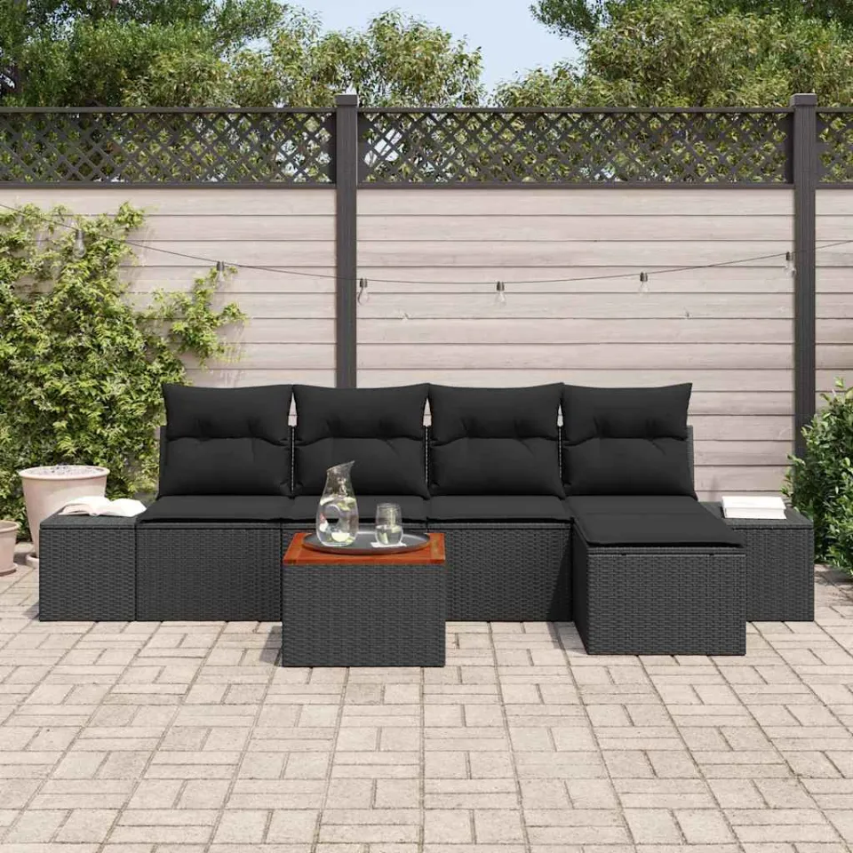 vidaXL Tuinbankenset 6 st Zwart poly rattan, foto 3