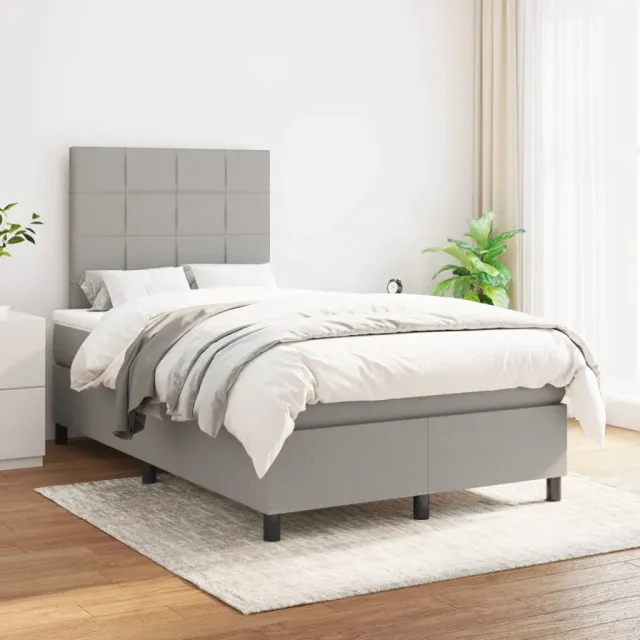 vidaXL Boxspring met matras stof lichtgrijs 120x200 cm grijs