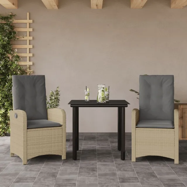 vidaXL 3-delige Tuinset met kussens poly rattan gemengd beige, foto 2