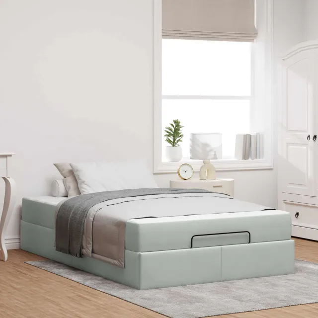 vidaXL Bedframe met matras 2 st Lichtgrijs Fluweel