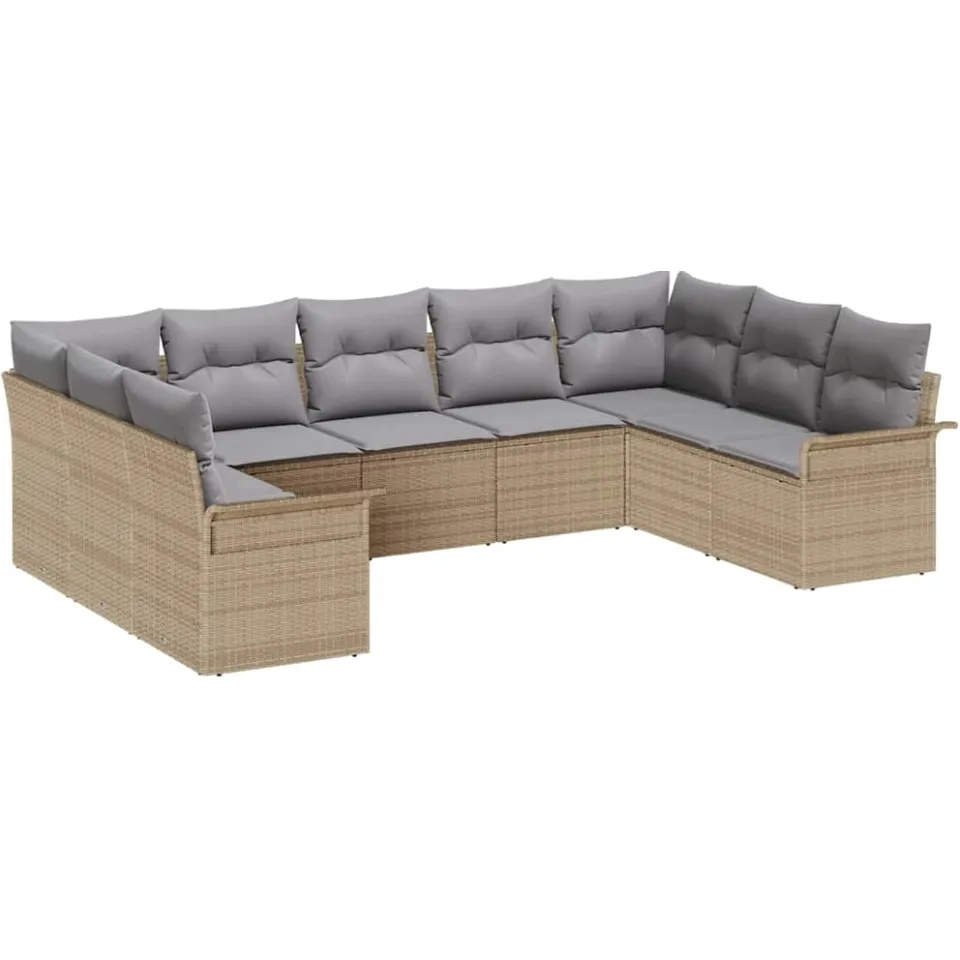 vidaXL Tuinbankenset met kussen Beige poly rattan