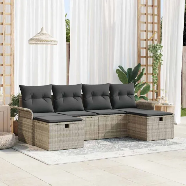 vidaXL Tuin Sofa Set 6 st Poly riet Bruin