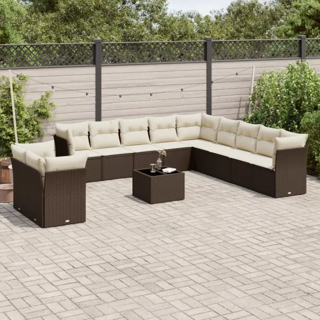 vidaXL 12-delige Loungeset met kussens poly rattan bruin