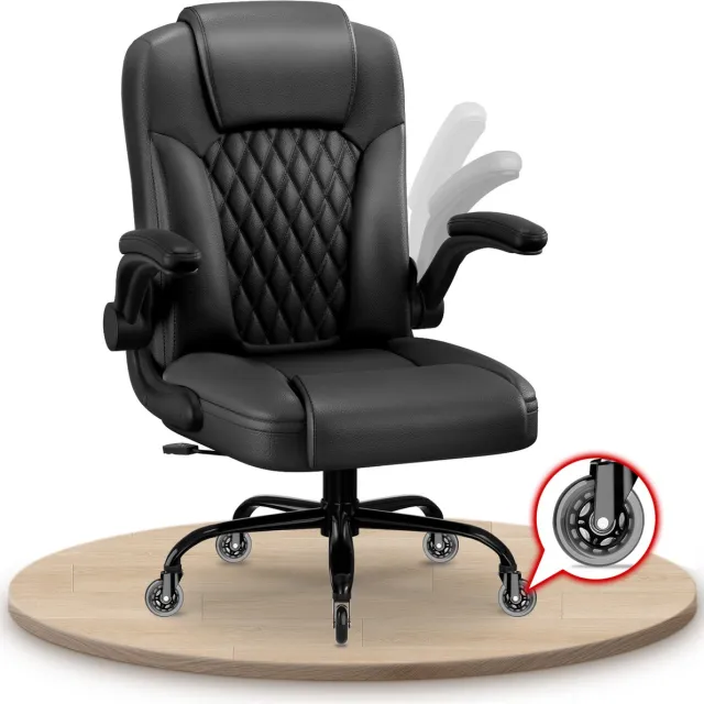 Elekiatech Ergonomische Bureaustoel-Bureaustoel-met 90°-120°Rugleuning Bureaustoelen voor Volwassenen-Inklapbare Armleuningen-Office Chair-Gaming Stoel-150kg - Zwart
