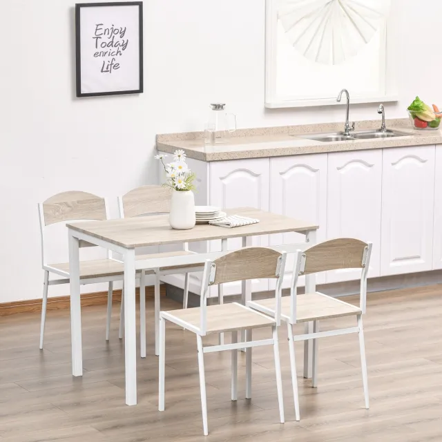 HAUSS SPOLE Eetkamerset - 5 Delig Met 1 Tafel En 4 Stoelen - Compact En Ruimtebesparend Voor Keuken Of Ontbijthoek - Hout En Metaal - Lichtgrijs Wit