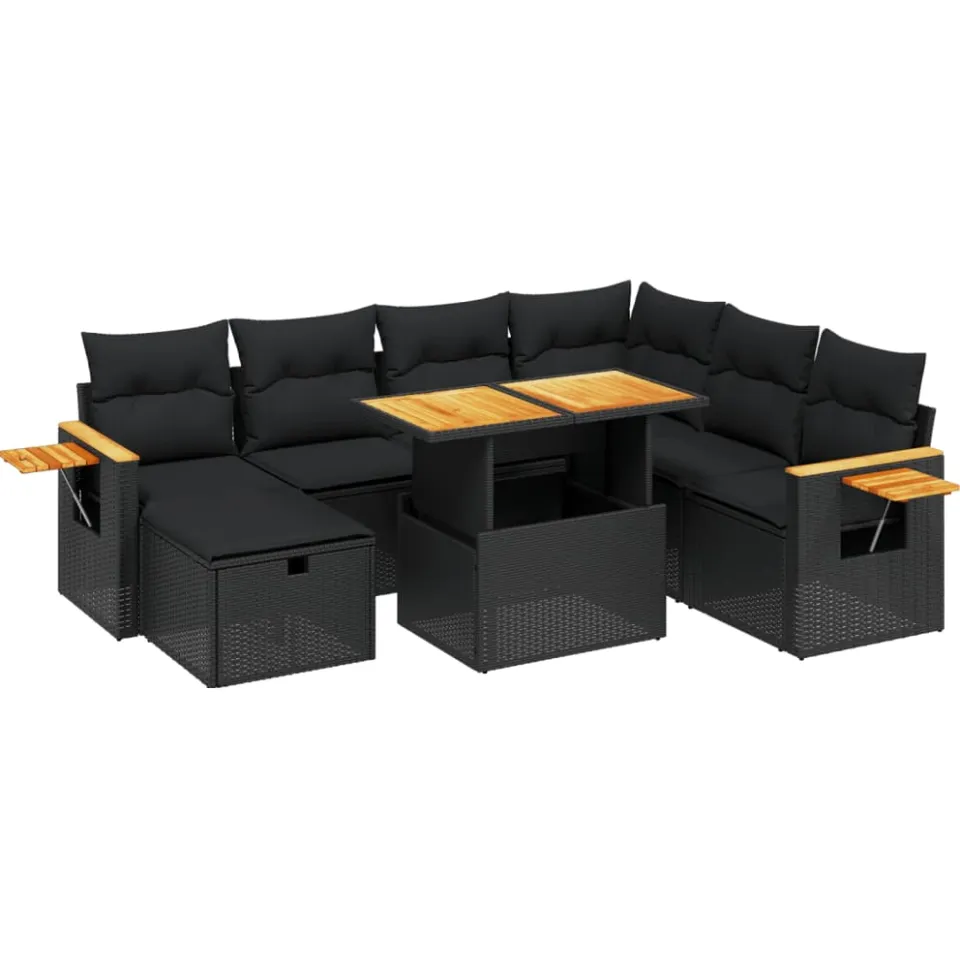 vidaXL 8-delige Loungeset met kussens poly rattan zwart, foto 3