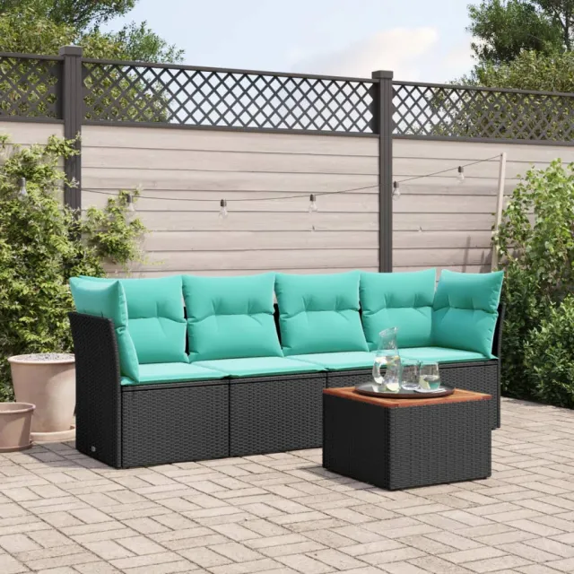 vidaXL 5-delige Loungeset met kussens poly rattan zwart, foto 2