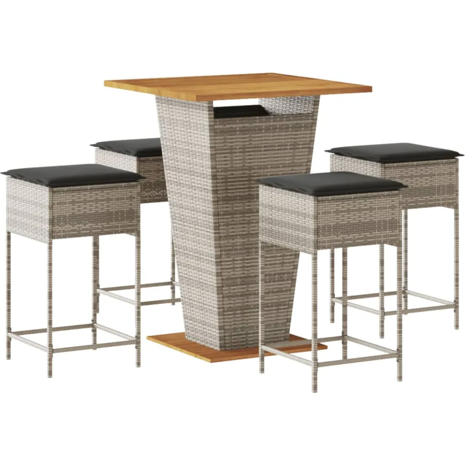 vidaXL 5-delige Tuinbarset met kussens poly rattan grijs, foto 3