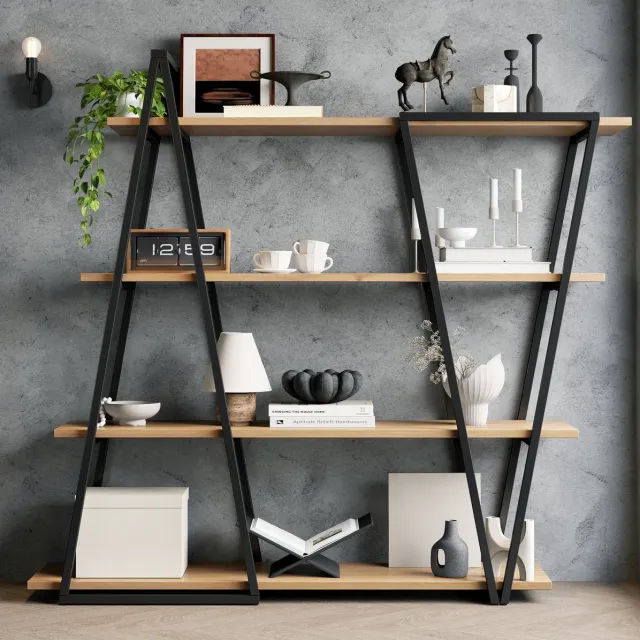 MODFU Open Geometrische Boekenkast - Zwart - MDF - 158 X 35 X 166 Cm Zwart bruin
