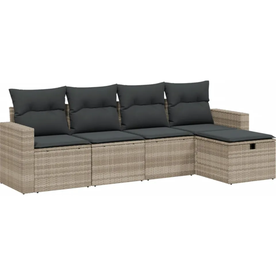 vidaXL 5-delige Loungeset met kussens poly rattan lichtgrijs grijs, foto 3