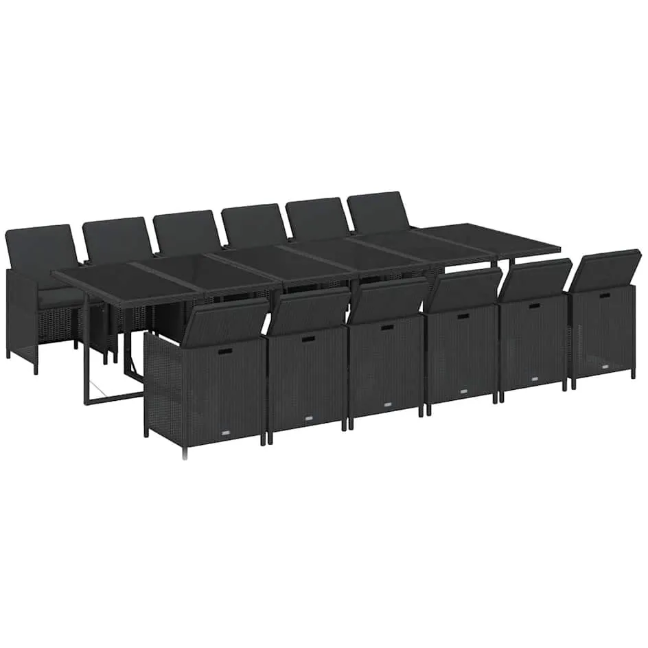 vidaXL 13-delige Tuinset met kussens poly rattan zwart