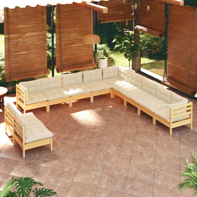 vidaXL 11-delige Loungeset met crèmekleurige kussens grenenhout, foto 2