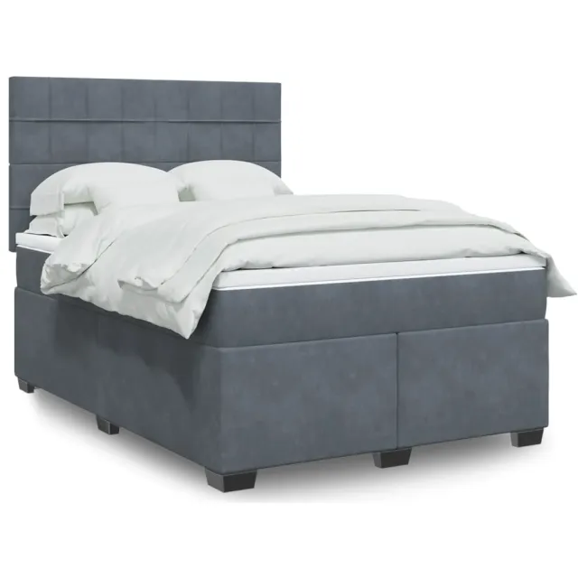 vidaXL Boxspring met matras fluweel donkergrijs 140x190 cm grijs