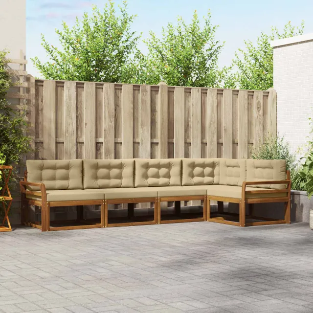 vidaXL Buiten bankenset 5 st 5-zits Natuurlijk en Beige Bruin