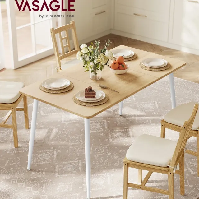 uJOY Eettafel - 4 tot 6 personen - Ruim tafelblad - Verstelbare pootjes - Veelzijdig gebruik - Eenvoudige montage - Landelijk design Hout kleur met witte poten