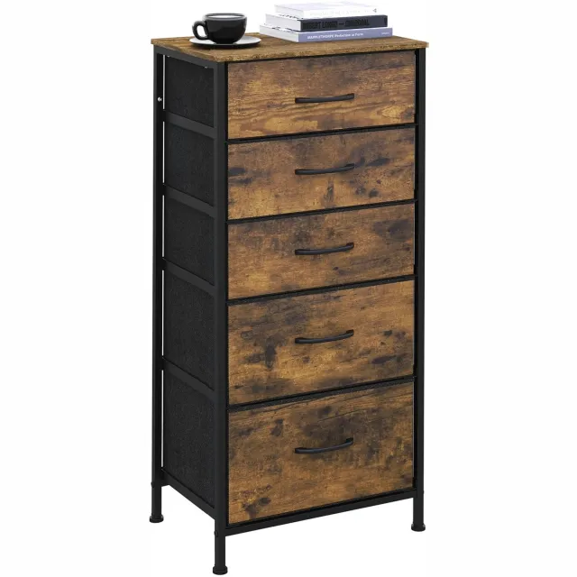 Qomfort Ladekast - Kast - 5 lades - 45,5 x 95,5 x 30 cm - Houtlook Houtlook & zwart
