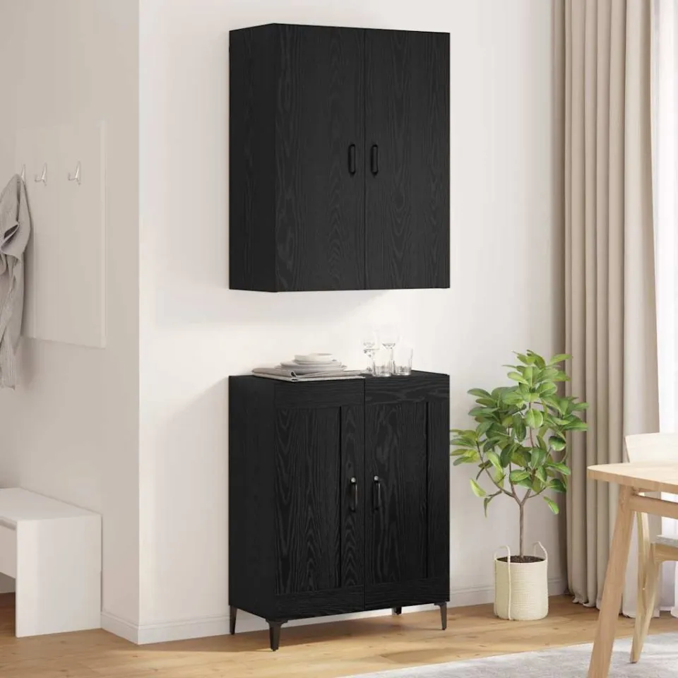 vidaXL Highboard Zwart Eiken 69,5 x 34 x 180 cm Bewerkt hout, foto 4