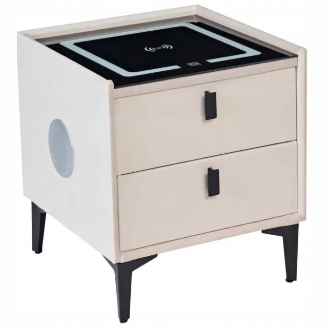 Furnitex SMART SN11-FX - Nachtkastje - Beige fluweel - LED, USB en Bluetooth Beige;Zwart