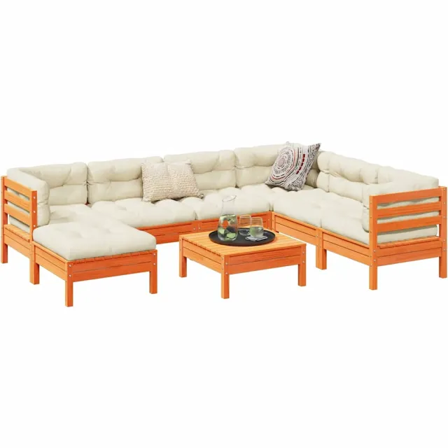 vidaXL 8-delige Loungeset met kussens massief grenenhout wasbruin