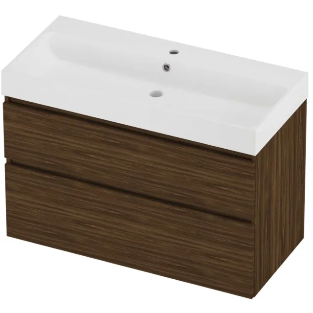 Proline Podium Badmeubelset Polystone Loft 1 Kraangat 100x46x70 cm Mat White Cabana Oak Eiken