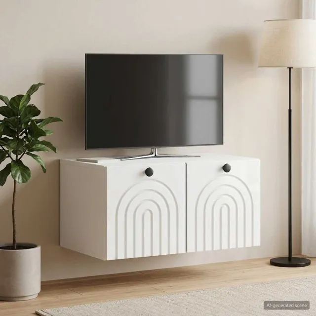 vidaXL Wandbeugel TV-kast Hoogglans Wit 59,5 x 41 x 30 cm Bewerkt hout, foto 2