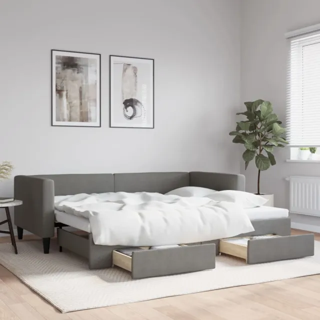 vidaXL Slaapbank met onderschuifbed lades 100x190 cm stof donkergrijs