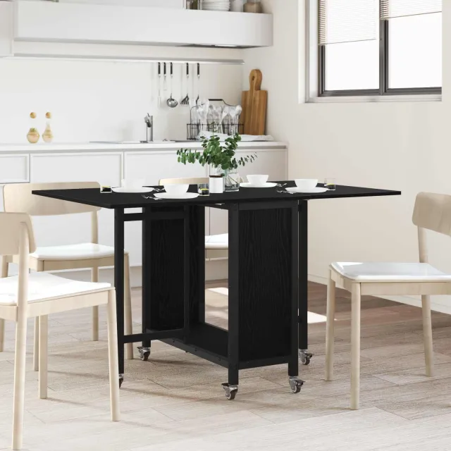 vidaXL Opvouwbare eettafel met wielen 130 x 80 x 76,5 cm Bewerkt hout zwart