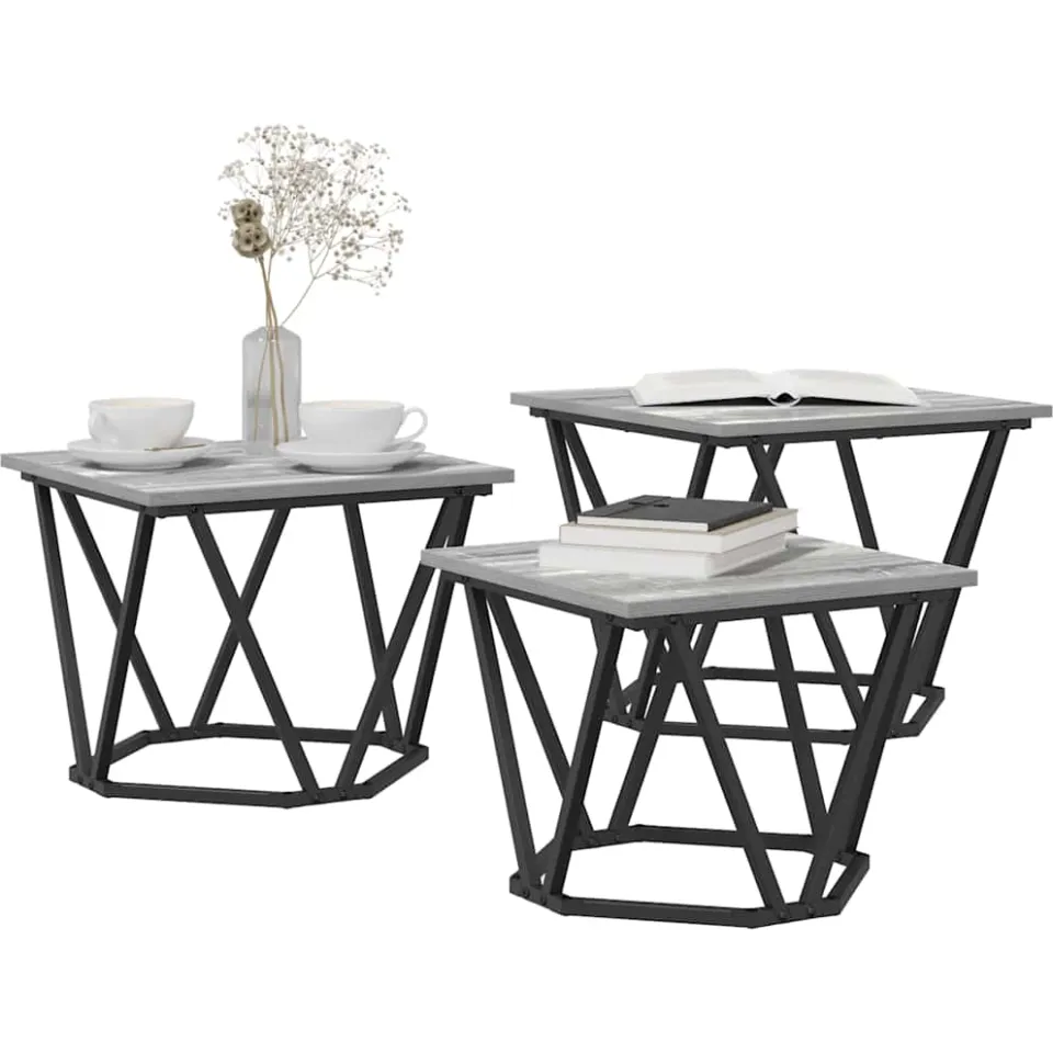 vidaXL Salontafel 3 st Grijs Sonoma 50 x 50 x 40 cm, foto 2