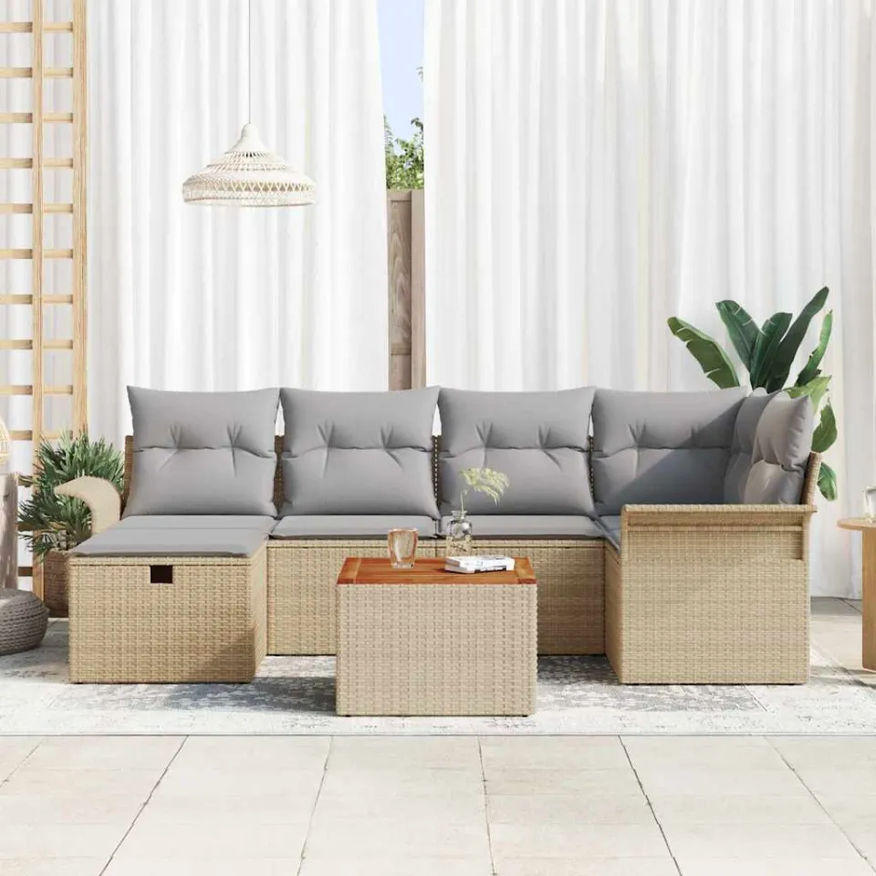 vidaXL Tuinbankenset 7 st Beige poly rattan, foto 3