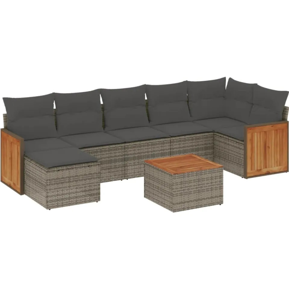 vidaXL 8-delige Loungeset met kussens poly rattan grijs, foto 3