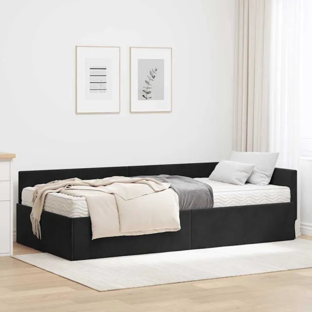 vidaXL Hoekbedframe met Matras 2 st Zwart 80 x 200 cm Fluweel