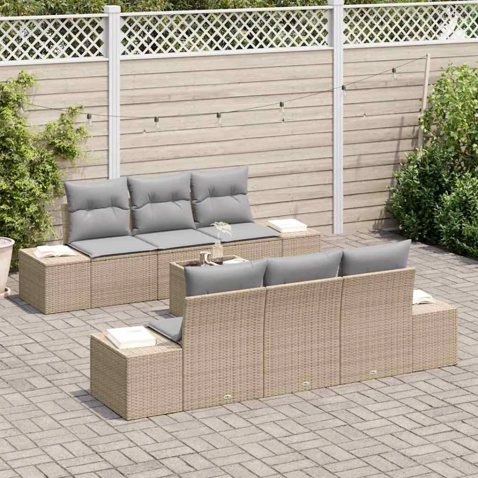 vidaXL Tuin Sofa Set 7 st Beige poly rattan