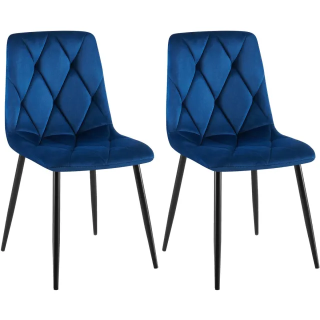 CLP Clairton Set van 2 Eetkamerstoelen - klassiek - met zwart metalen frame - Belastbaar tot 150 kg - fluweel - Velvet - Fluweel/donkerblauw