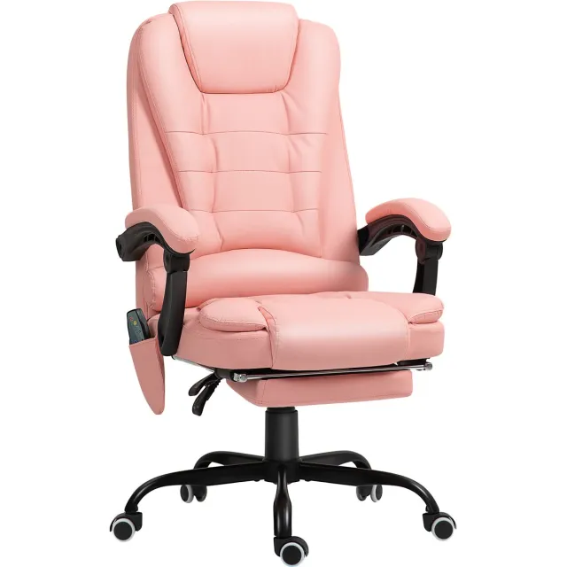 Clruro Bureaustoel - 7-Punts Massage - Ligfunctie en Afstandsbediening - 120 kg - Roze